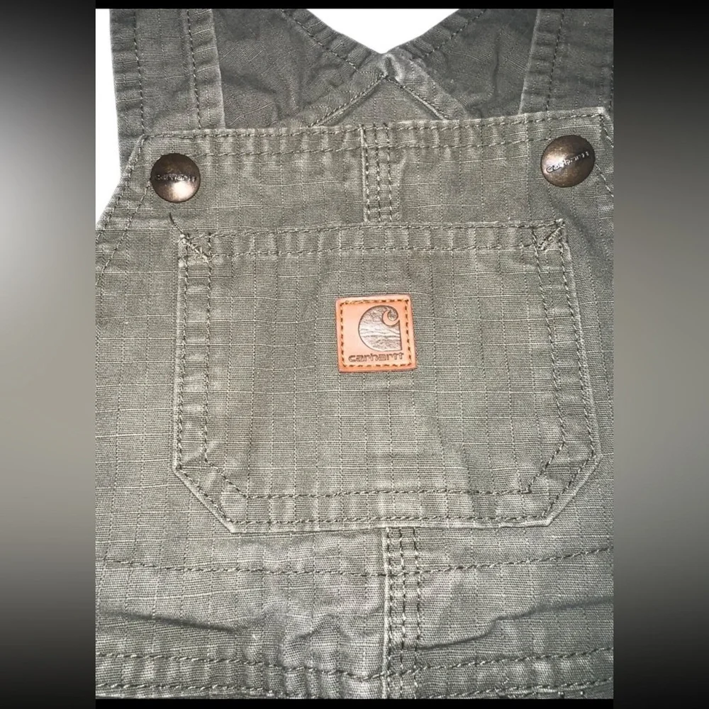 EUC Carhartt Toddler Loose Fit Bib Overall Olive Green 18 month Durable Work - Picture 4 of 6